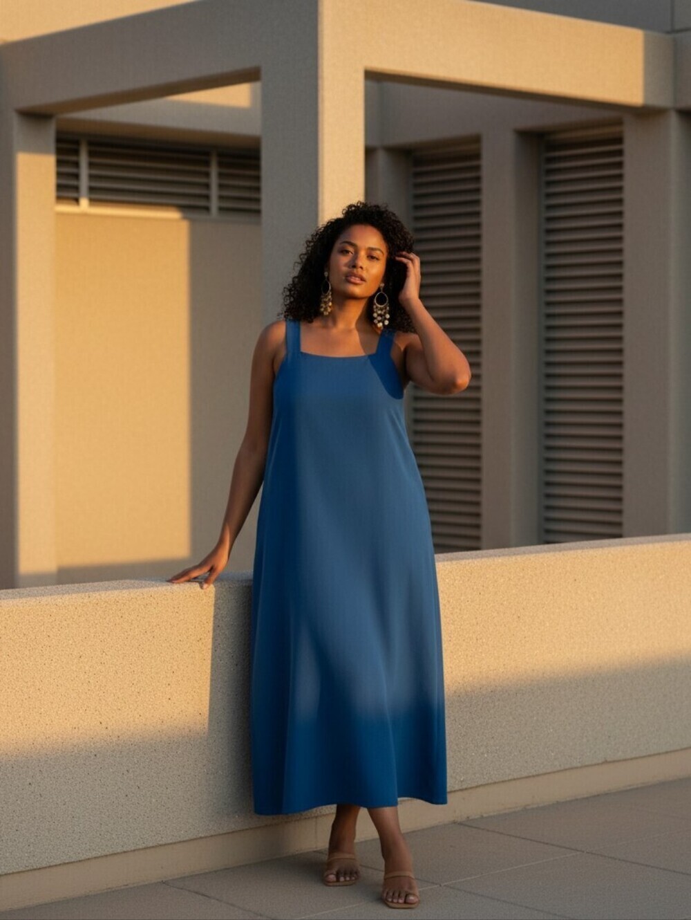 Coastal Seaside Cobalt Blue Midi Cotton tank dress Boohoo 16
